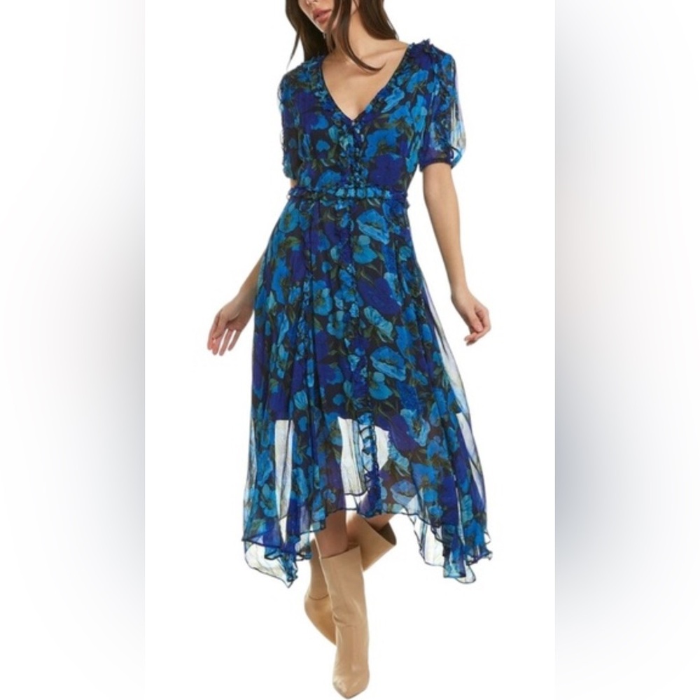 The Kooples Dolce Vite Floral Midi Dress - Blue - L